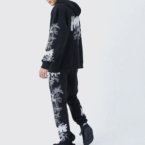 Personalizado 100% algodón de gran tamaño chándal Puff estampado pulóver Sudadera con capucha pantalón de dos piezas conjunto chándal - Product Image 2