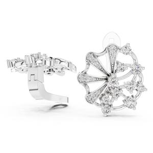 Boucles d'oreilles créoles en argent 925 certifiées VDS IGI avec diamants de laboratoire taille brillant |   DE-VVS2 Diamond Fan Floral Stud Plaqué Rhodium 5G - Product Image 4