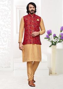 Fabricant indien de vêtements de fête en soie Sadi Kurta traditionnel et lourd spécial pour hommes avec pyjama et veste exportation par vente en gros - Product Image 2