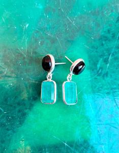 Tourmaline Paraiba en argent sterling 925 avec boucle d'oreille en argent Onyx noir Belle boucle d'oreille pour femme Belle boucle d'oreille à deux pierres. - Product Image 6