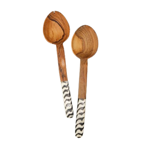 Ensemble de couverts en bois de teck sept pièces pour cuisine et salle à manger cuillères de service rondes écologiques pour cadeaux alimentaires - Product Image 1
