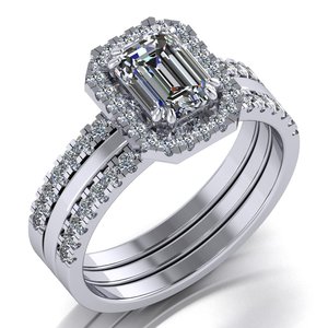 Original VVS Moissanite Diamond 1.5ct Anillo portátil para mujer Solitario de corte esmeralda con banda de diamantes para boda - Product Image 1