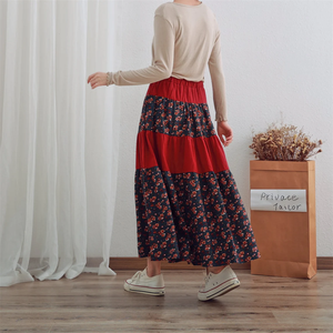 กระโปรงผ้าคอตตอนทรงเอจีบกระโปรงยาวทรงหลวมลำลองพิมพ์ลายดอกไม้สำหรับฤดูร้อน - Product Image 4