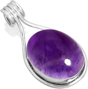 Pendentif améthyste ovale fabriqué à la main | Bijoux Boho vintage en argent sterling 925, breloque pierre de naissance février pour colliers - Product Image 1