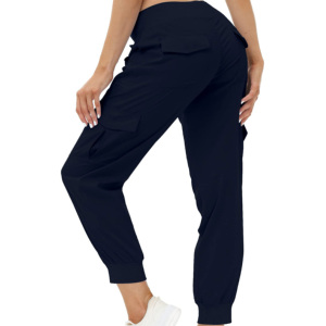 Pantalon de jogging cargo taille haute pour femme, grande taille, 100 % coton satiné, séchage rapide, respirant, avec cordon de serrage - Product Image 5