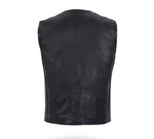 Chaleco de cuero negro con cuello en V para hombre al por mayor Premium transpirable con 4 bolsillos exteriores con cremallera diseño formal OEM a granel - Product Image 4