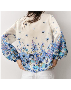 Top corto de lujo con estampado japonés para mujer, Tops informales de noche, camisas elegantes con flores para mujer, Camisa cómoda de gasa sin cordones para mujer - Product Image 3