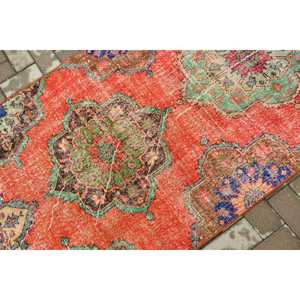 Turkish Accent Rug, 3.3x7 ft Vintage Rug, <b>Red</b> <b>Wool</b> Rug - Product Image 5