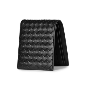 Men's Genuine Leather <b>Wallet</b> Short Folded RFID Protection Geometric Pattern Black Minimalist Style Daily Use - Product Image 4