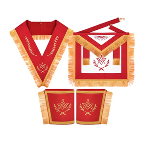 Ensemble de Regalia Ethnique Maçonnique Maître Maçon Loge Bleue : Tablier, Col et Franges en Velours Rouge et Blanc – Accessoires Maçonniques Personnalisés pour Toutes les Saisons - Product Image 1