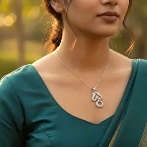 "Fine Silver <b>Om</b> Pendant <b>Necklace</b> with Cubic Zirconia for Women's Jewelry Gifts" - Product Image 3