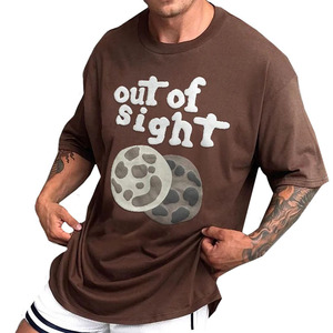 Camiseta con estampado de hojaldre de 180gsm, ropa de calle con estampado de etiqueta de cuello personalizado, camisetas gráficas, camiseta en blanco de talla grande, ropa para hombre - Product Image 1