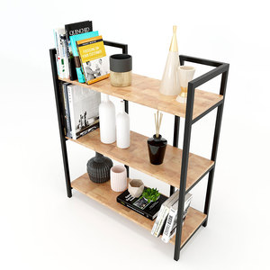 Rubberwood & Iron Frame 3-Tier <b>Bookshelf</b> for Living Room Standing Type KS68063 - Product Image 2