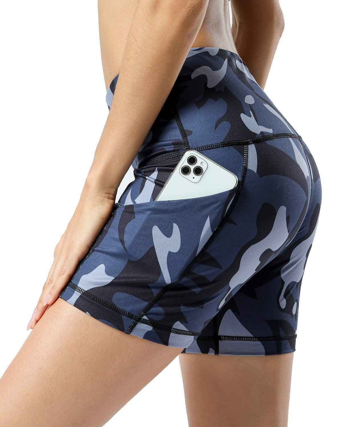 Women's High Waist Breathable Compression Yoga Shorts Solid Color Workout Running Bike Shorts Elastic Waist Side Pockets Hot