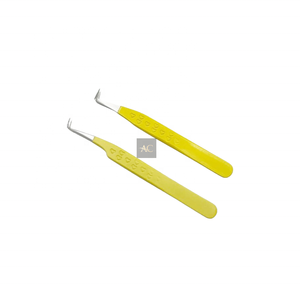 Pince à épiler professionnelle en acier inoxydable à pointe, couleur jaune, logo personnalisé, poignée en forme de cœur, pour extensions de cils, vente en gros - Product Image 1