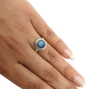 Prix de gros de haute qualité 925 argent Sterling pierre précieuse Labradorite naturelle pierre ronde bague chic pour les fêtes d'anniversaire - Product Image 3