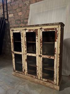 Armoire de cuisine en bois massif bleu élégante de taille moyenne, style moderne antique, luxe classique vintage - Product Image 3