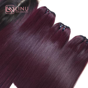Ensemble de faisceaux et fermeture de cheveux soyeux droits Ombre bordeaux foncé rouge 100% cheveux vietnamiens alignés sur les cuticules de haute qualité - Product Image 2