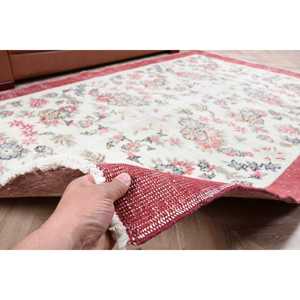 Vintage Turkish Rug, 5.7x8.9 ft Large Rug, <b>Red</b> White Abstract <b>Wool</b> Rug - Product Image 3