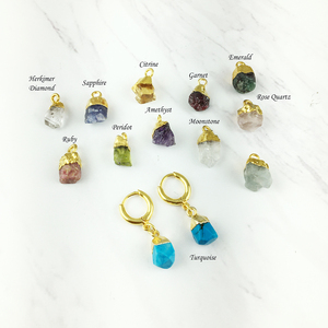 Wholesale 925 Sterling Silver <b>Emerald</b> Hoop Drop <b>Earrings</b> Natural Rough Crystal Healing Stone Handmade Fashion Jewelry in Bulk - Product Image 4