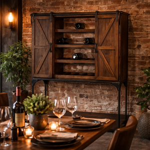 Industrial Mango Wood Wine <b>Cabinet</b> | <b>Rustic</b> Bar Restaurant Furniture | Metal Frame Barn Door Storage <b>Cabinet</b> Antique Akku Art - Product Image 2