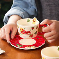 Tasse à café en céramique créative de Noël, motif de bonhomme en pain d'épices mignon, avec soucoupe, tasse à eau, cadeau pour le thé de l'après-midi