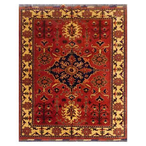 One of the Kind Afghani Hand-Knotted Rug <b>Red</b>/Cream Natural <b>Wool</b> & Cotton 7'2 X 5'4 Afg81 - Product Image 1