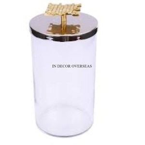 Unique Fancy Texture Silver Shiny Polished Superior Quality Metal <b>Food</b> <b>Storage</b> Canister With Gold Plated Leaves Designer Top Lid - Product Image 6