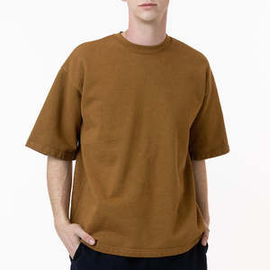 T-shirt en coton épais à col ras du cou côtelé, coupe oversize, personnalisable avec logo OEM, style streetwear - Product Image 1