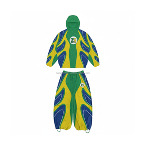 Elegante conjunto de cortavientos de poliéster ligero 220 GSM con paneles ondulados verde amarillo azul logotipo personalizado transferencia de calor de talla grande - Product Image 1