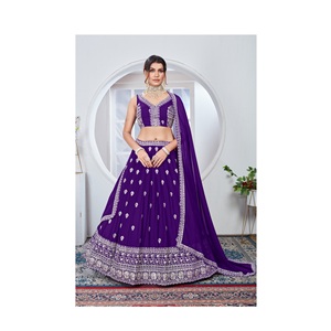 Traditional Faux Georgette Lehenga Choli with Embroidered Waistline and <b>Flared</b> Skirt for Girls Gifting Use From India - Product Image 1