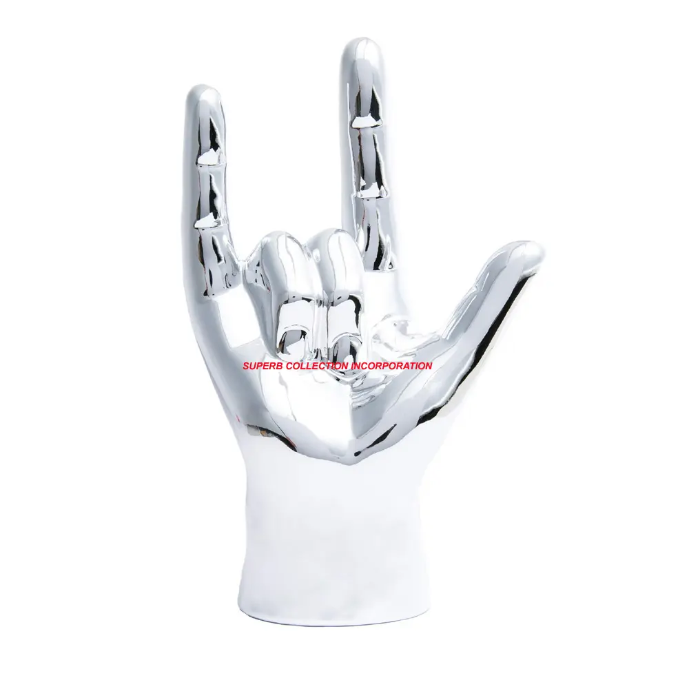 Silver Aluminium Shiny Polish Crafts Artware I love You Sign Figurine Sculpture Hand Statue