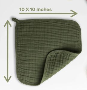 Customized Six-Layer Organic Cotton Muslin Solid Pattern Dyed Olive Green Baby Clothing <b>Washcloth</b> Pack of 6 - Product Image 2