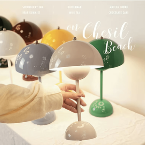 Lámpara de mesa Juso Home Mushroom, pequeña, de cerámica blanca con cuerpo de metal, LED, táctil, regulable, funciona con pilas, para dormitorios, diseño moderno. - Product Image 4