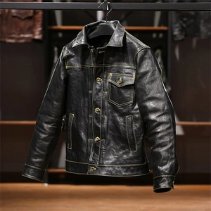 Chaqueta de cuero para hombre estilo de talla grande 5XL piel de vaca natural de un solo pecho Slim Fit chaqueta de abrigo de cuero genuino para hombres - Product Image 4