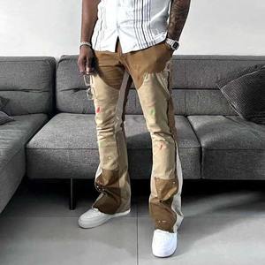 Sudaderas de algodón 100% de peso pesado personalizadas, pantalones de pierna ancha apilados sueltos para correr de alta calidad, pantalones de chándal de hombre acampanados con cordón Vintage - Product Image 1