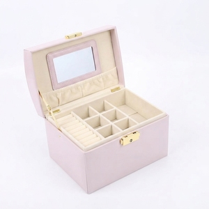 Wholesale Custom Printed Pink PU Leather Jewelry <b>Box</b> Portable Handle Gold Key Lock Earring Pendant Display Storage Cases Bulk - Product Image 3