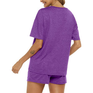 Vente chaude couleur unie 2 pièces ensemble femmes 100% coton T-shirt avec short Logo personnalisé blanc tenue décontracté femmes ensembles - Product Image 3