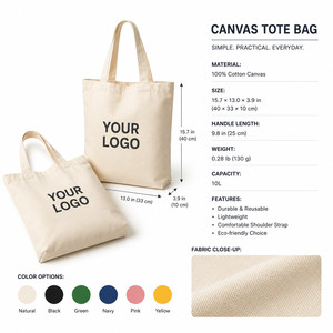 Sac fourre-tout en toile personnalisé avec logo, poignées renforcées, poche intérieure et tissu de qualité supérieure pour le shopping, les voyages et les événements - Product Image 4