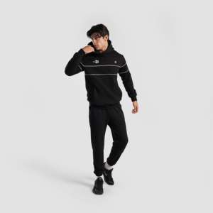 Sweat à capuche noir Dripline en molleton épais avec broderie 3D et logo sérigraphié, fermeture éclair, grandes tailles - Product Image 4