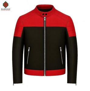 Chaqueta Bomber de Cuero Sólido para Hombre, Invierno, Casual, con Cierre, Cuello Mao, Servicio OEM, Diseño de Paneles Gris y Rojo - Product Image 4