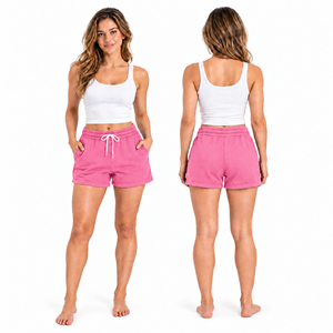 Shorts de Algodón Color Rosa Sólido para Mujer, Cintura Alta, Cordón Ajustable, Bolsillos, Estilo Casual, Tejido Transpirable de Secado Rápido, Ropa Urbana - Product Image 1