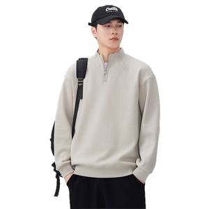 Sudadera con capucha de invierno para hombre, de punto con media cremallera, forro polar ecológico, nueva tendencia, estilo urbano, manga larga, colores sólidos - Product Image 5