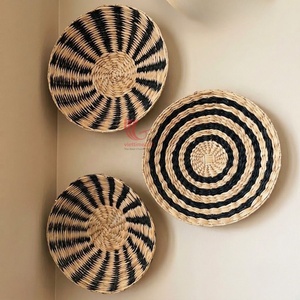 Circular Woven Wall <b>Hanging</b> Set Black <b>White</b> Natural Rattan Abstract Geometric Pattern Bohemian Home Decor Halloween - Product Image 2