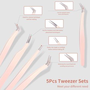 Juego de Pinzas para Pestañas TEEJAY, Herramientas de Precisión de Acero Inoxidable Antimagnéticas, Puntas Curvas y Rectas de 10 mm para Extensión de Pestañas, Color Rosa - Product Image 2