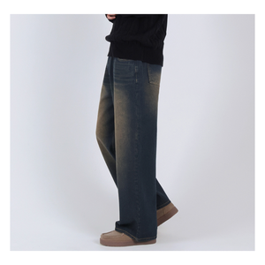 กางเกงยีนส์ขาบานสำหรับผู้ชายกางเกงยีนส์วินเทจ2สีลำลองทรงหลวมใส่สบายใส่ได้ทุกวัน - Product Image 3