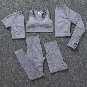 5 uds. Trajes deportivos sin costuras para mujer, conjunto de Yoga, ropa deportiva de entrenamiento, ropa de gimnasio, Top corto de manga larga, mallas de cintura alta - Product Image 4