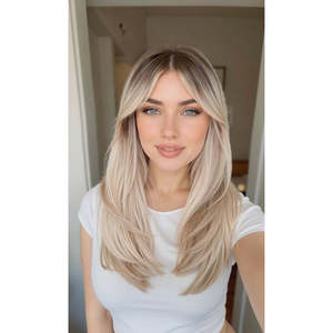 Mackenzie-DWY High Quality Premium Synthetic Lace Front <b>Wig</b> Long Straight Layered Pre-Plucked Glueless <b>Wig</b> Blonde Transparent - Product Image 1