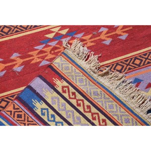 พรมวินเทจตุรกี ขนาด 2.6x4.7 ฟุต (80x143 ซม.) พรมขนสัตว์สีแดงลายอิคัต - Product Image 4