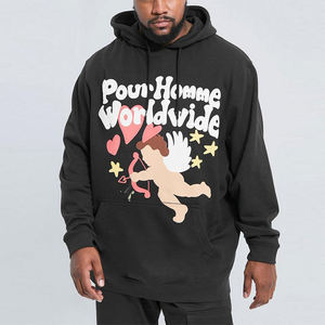 Solid Color Custom Design Puff Printing High Quality Cotton Plain Pullover Men's Slim Fit Street Wear Hoodies & <b>Trouser</b> - Product Image 2